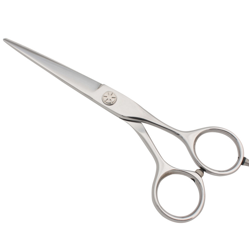 Professional Offset Precision Barber Cutting Shears with Extended Finger Rest and Symmetric Polished Finish Manufactured from J2-420 Stainless Steel for Long-Term Daily Professional Barber Use