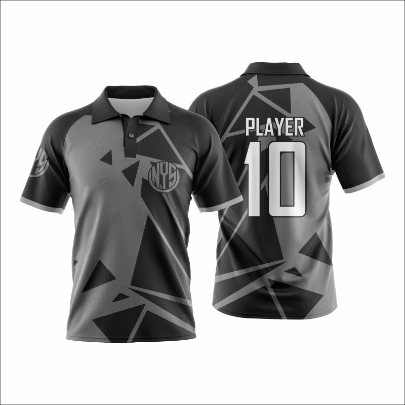 Schwarz-Graues Raglan-Polo mit Abstraktem Geometrischem Design