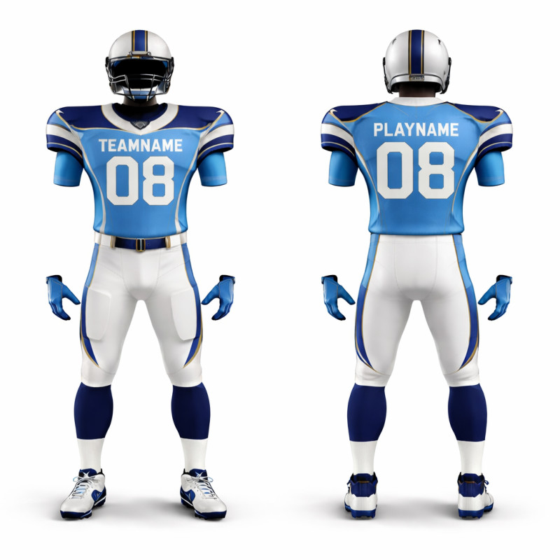 Ensemble De Football Américain Sublimé Personnalisé Bleu Clair Bleu Marine Et Blanc