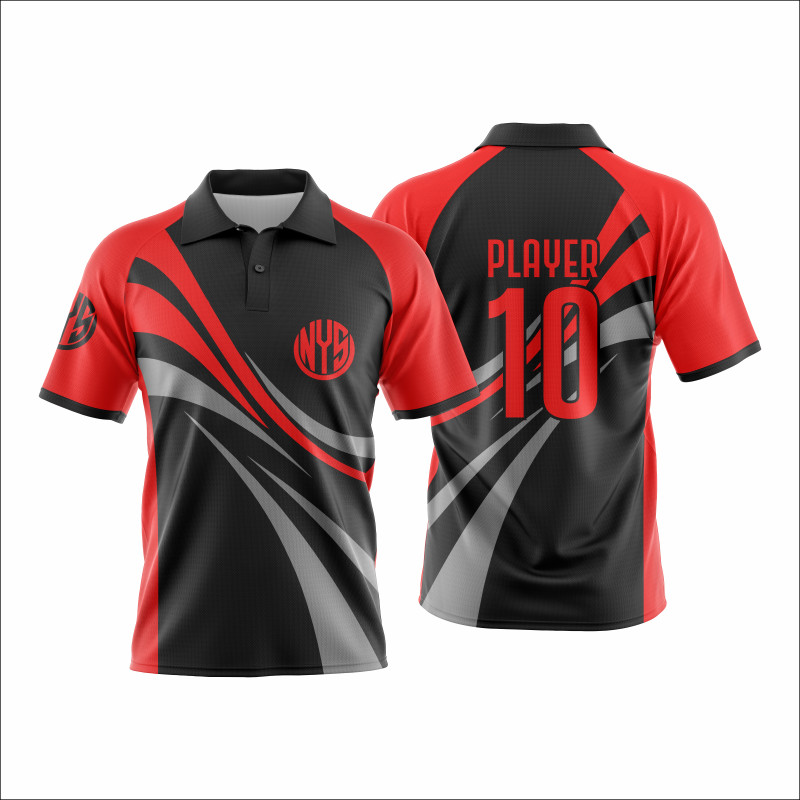 Schwarz-Rot-Graues Raglan-Polo mit Dynamischem Wellenliniendesign