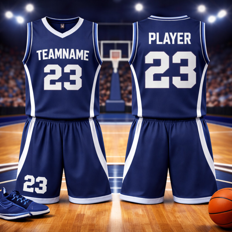 Uniforme De Baloncesto Azul Marino Y Blanco Personalizado