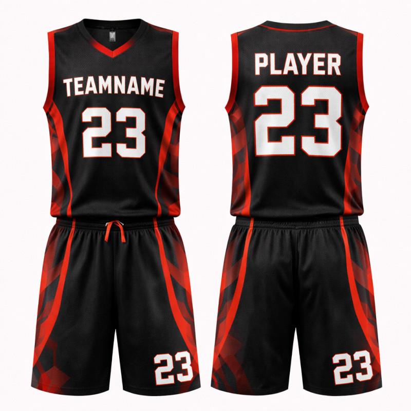 Basketball Trikot Set Schwarz Rot Mit Shorts