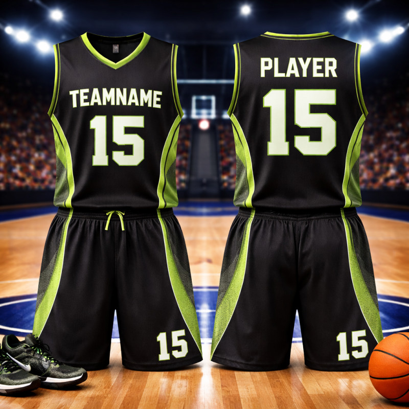Uniforme De Baloncesto Negro Y Verde Neón Personalizado