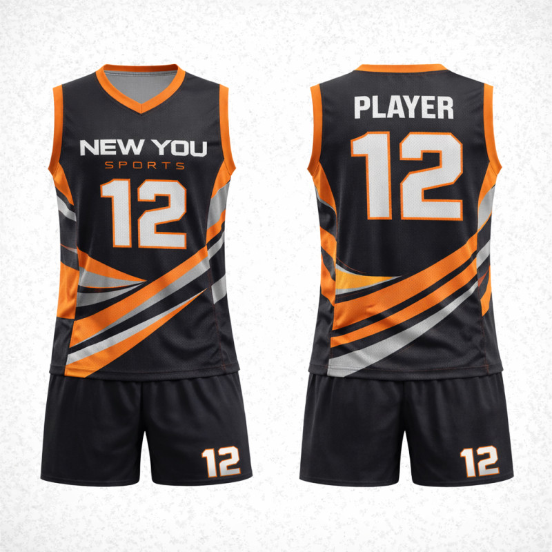 Ensemble Maillot De Volleyball Noir Orange Et Gris New You Sports