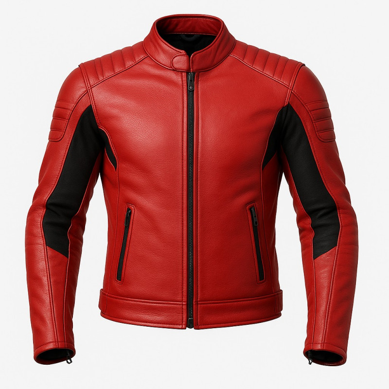 Rot Schwarze Leder Bikerjacke Zentro Leather
