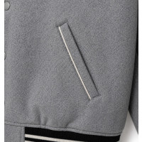 Grey Wool Varsity Jacket – Striped Ribbed Collar & Cuffs - Sialwear International