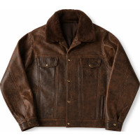Men’s Brown Distressed Buffalo Leather Jacket – Rugged Four Pocket Style - Sialwear International