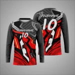 Premium Custom Black Red Wolf Carbon Fiber Sports Long Sleeve T Shirt New You Sports Design