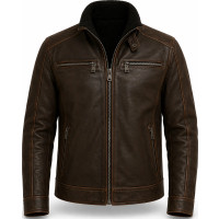 Men’s Vintage Distressed Brown Leather Trucker Jacket – Rugged Style - Sialwear International