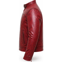Men’s Red Vintage Lamb Nappa Leather Biker Jacket – Slim Quilted - Sialwear International