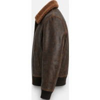 Men’s Distressed Brown Leather Flight Bomber Jacket – Shearling Collar - Sialwear International