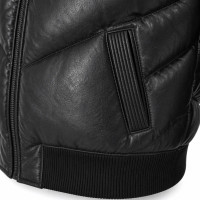 Men’s Black Sheepskin Leather Puffer Bomber Jacket – Removable Collar - Sialwear International