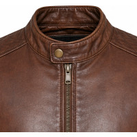 Men’s Cognac Lambskin Leather Biker Jacket – Dual Stripe Moto Style - Sialwear international