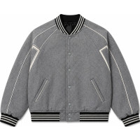 Grey Wool Varsity Jacket – Striped Ribbed Collar & Cuffs - Sialwear International