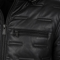 Cognac Black Leather Puffer Jacket – Detachable Hood & Zip Closure - Sialwear International
