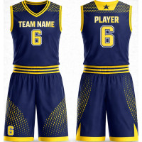 Navy Yellow Performance Basketball Uniform