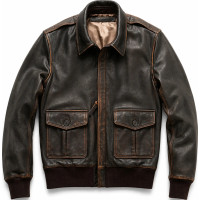 Men’s Distressed Brown Cowhide A2 Leather Bomber Jacket – Military Style - Sialwear International