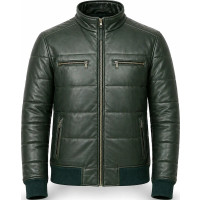 Men’s Green Sheepskin Leather Bomber Puffer Jacket – Premium Style - Sialwear International