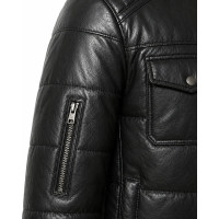 Men’s Black Lambskin Leather Puffer Jacket – Detachable Hood & Quilted - Sialwear International