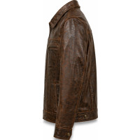 Men’s Brown Full Grain Leather Trucker Jacket – Classic Vintage Style - Sialwear International