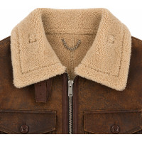 Men’s Brown Distressed Shearling Leather Jacket – Contrast Collar & Lining - Sialwear International