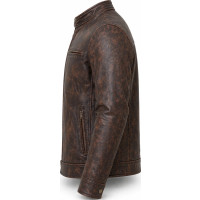 Men’s Faded Brown Distressed Leather Jacket – Vintage Casual Style - Sialwear International