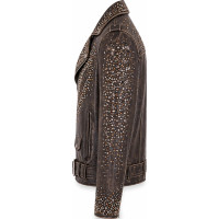 Men’s Brown Studded Distressed Lambskin Leather Biker Jacket - Sialwear International