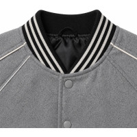 Grey Wool Varsity Jacket – Striped Ribbed Collar & Cuffs - Sialwear International
