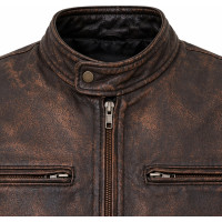 Men’s Faded Brown Distressed Leather Jacket – Vintage Casual Style - Sialwear International