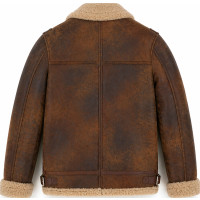 Men’s Brown Distressed Shearling Leather Jacket – Contrast Collar & Lining - Sialwear International