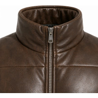 Women’s Brown Washed Faux Leather Puffer Jacket – Quilted Style - Sialwear International