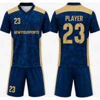 Royalblaues Fußballtrikot- und Shortset mit Ornamentmuster