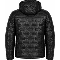 Cognac Black Leather Puffer Jacket – Detachable Hood & Zip Closure - Sialwear International