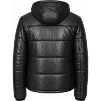 Men’s Black Real Leather Puffer Jacket – Detachable Hood & Quilted Fit - Sialwear International