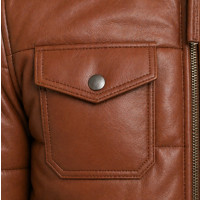 Men’s Brown Sheepskin Leather Puffer Bomber Jacket – High Neck Style - Sialwear International