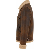 Men’s Brown Distressed Shearling Leather Jacket – Contrast Collar & Lining - Sialwear International