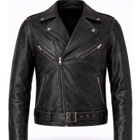 Black Distressed Genuine Leather Motorcycle Jacket – Brando Style- Sialwear International