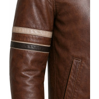 Men’s Cognac Lambskin Leather Biker Jacket – Dual Stripe Moto Style - Sialwear international