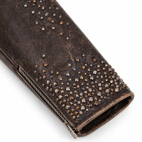 Men’s Brown Studded Distressed Lambskin Leather Biker Jacket - Sialwear International