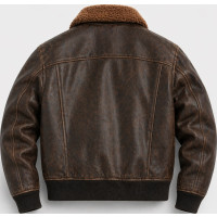 Men’s Distressed Brown Leather Flight Bomber Jacket – Shearling Collar - Sialwear International