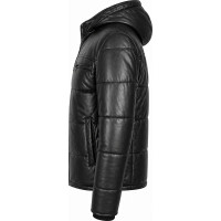 Men’s Black Real Leather Puffer Jacket – Detachable Hood & Quilted Fit - Sialwear International