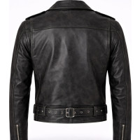 Black Distressed Genuine Leather Motorcycle Jacket – Brando Style- Sialwear International