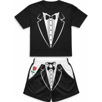 Premium Formal Tuxedo Print T-Shirt and Shorts Set