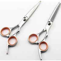 Silver Hair Cutting Scissors with Orange Handle