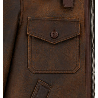 Men’s Brown Distressed Shearling Leather Jacket – Contrast Collar & Lining - Sialwear International