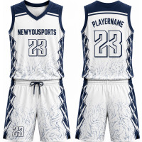 Weiß-Navy Basketballtrikot mit Marmormuster