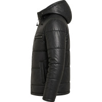 Men’s Black Genuine Leather Puffer Jacket – Hooded Quilted Winter Coat - Sialwear International
