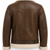 Distressed Brown Sheepskin Double Face Shearling Leather Jacket - Sialwear International