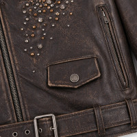 Men’s Brown Studded Distressed Lambskin Leather Biker Jacket - Sialwear International