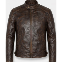 Men’s Distressed Black Real Leather Biker Jacket – Vintage Motorcycle Style - Sialwear International